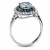Thumbnail Image 2 of Cushion-Cut Aquamarine and Lab-Created White Sapphire Ring with Enhanced Champagne Diamonds in 14K White Gold