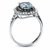 Thumbnail Image 1 of Cushion-Cut Aquamarine and Lab-Created White Sapphire Ring with Enhanced Champagne Diamonds in 14K White Gold