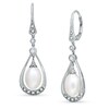 Thumbnail Image 1 of Vintage Oval Akoya Cultured Pearl Drop Earrings in 14K White Gold with White Topaz and Diamond Accents