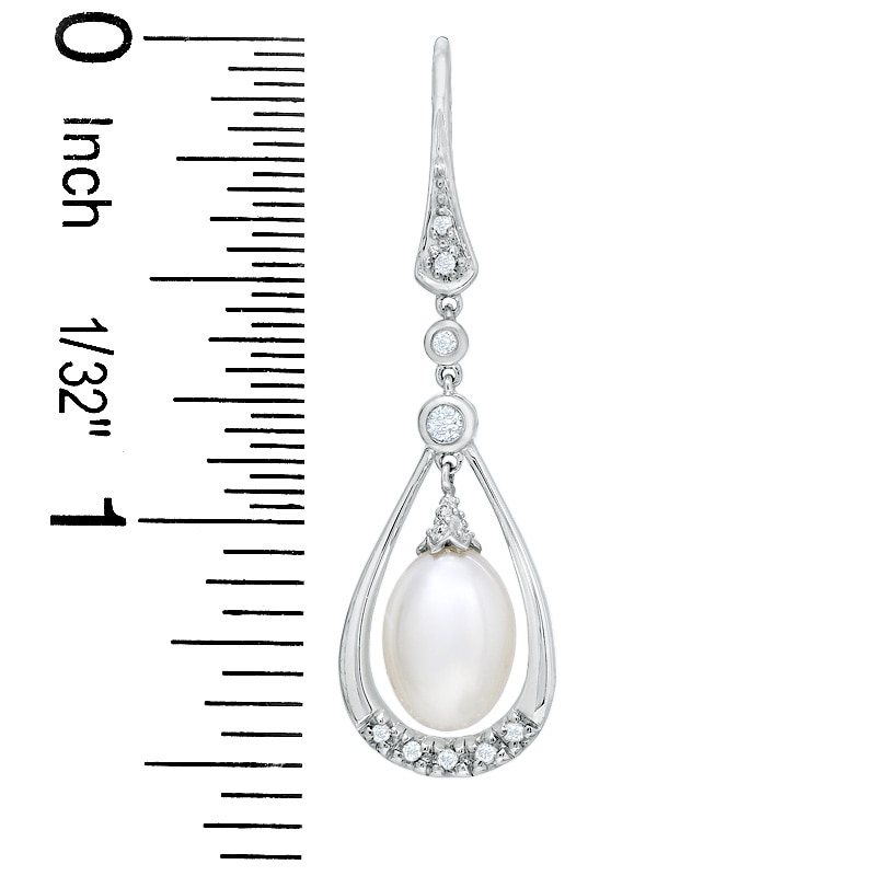 Vintage Oval Cultured Akoya Pearl Drop Earrings in 14K White Gold with White Topaz and Diamond Accents