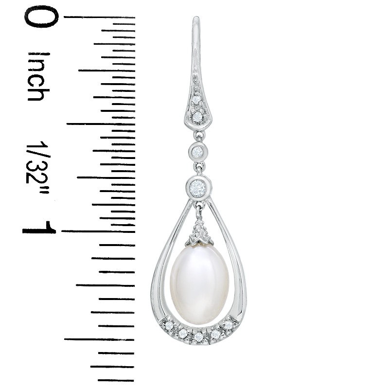 Main Image 2 of Vintage Oval Akoya Cultured Pearl Drop Earrings in 14K White Gold with White Topaz and Diamond Accents