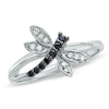 Thumbnail Image 0 of Enhanced Black and White Diamond Dragonfly Ring in 14K White Gold