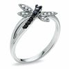 Thumbnail Image 1 of Enhanced Black and White Diamond Dragonfly Ring in 14K White Gold