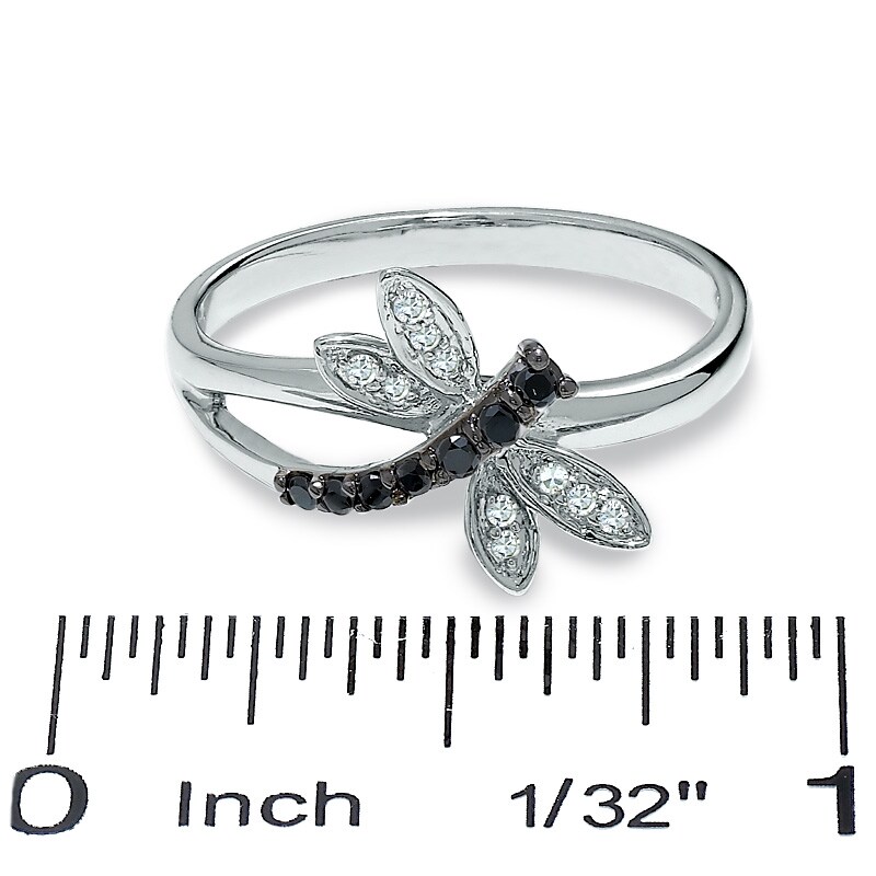 Main Image 3 of Enhanced Black and White Diamond Dragonfly Ring in 14K White Gold