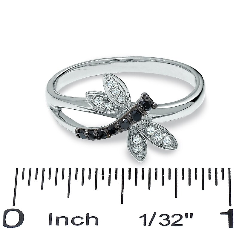 Enhanced Black and White Diamond Dragonfly Ring in 14K White Gold