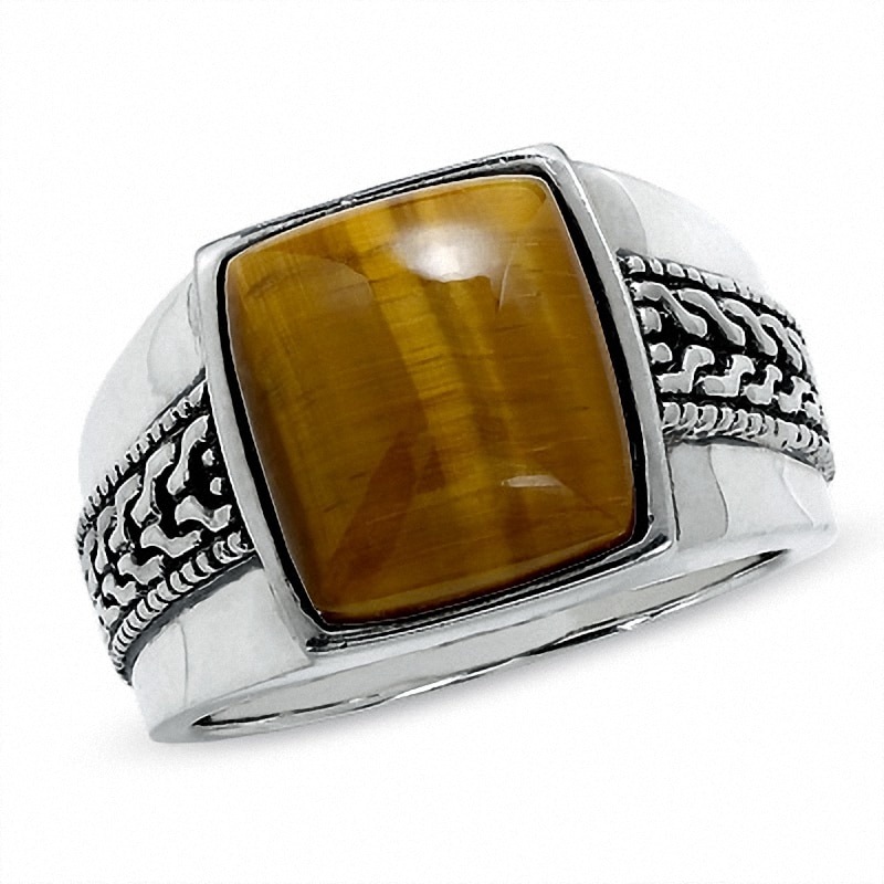 Men's Tiger Eye Large Quartz Ring in Sterling Silver