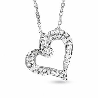 Diamond Accent Tilted Double Heart Pendant in Sterling Silver and