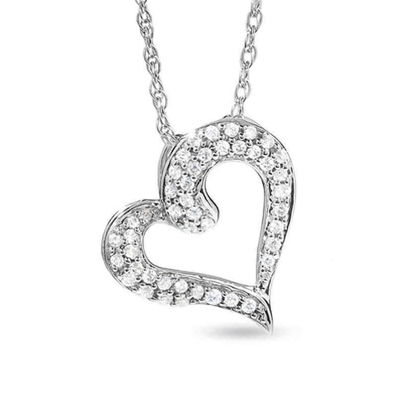 Main Image 1 of 1/5 CT. T.W. Diamond Tilted Heart Pendant in 10K White Gold