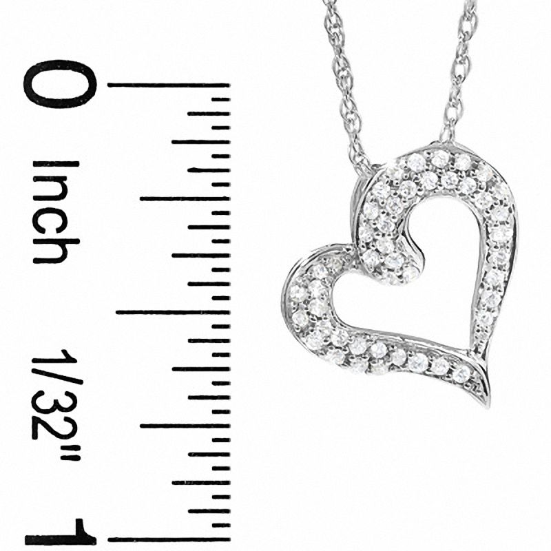 1/5 CT. T.W. Diamond Tilted Heart Pendant in 10K White Gold