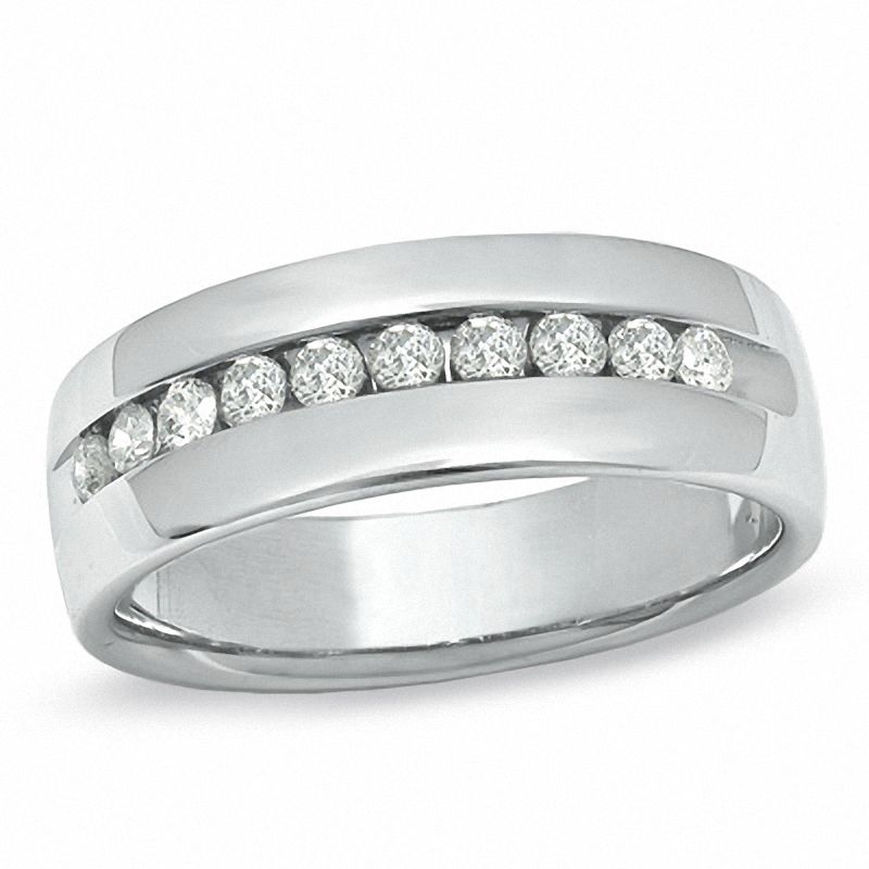 Men's 1/2 CT. T.W. Diamond Wedding Band in 14K White Gold