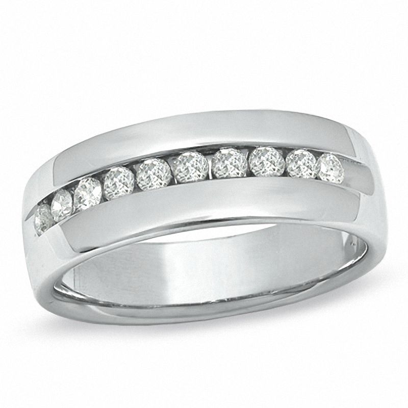 Men's 1/2 CT. T.W. Diamond Wedding Band in 14K White Gold