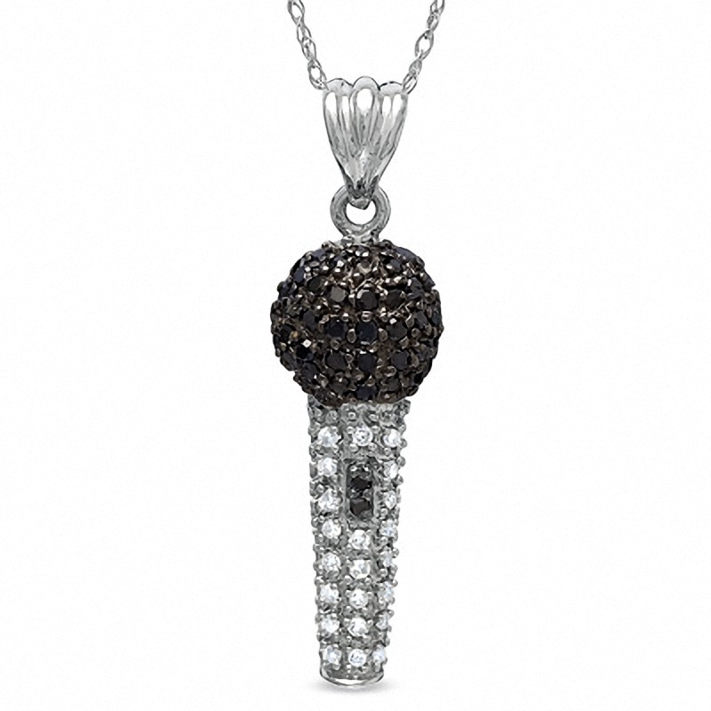 Main Image 1 of 1/3 CT. T.W. Enhanced Black and White Diamond Microphone Pendant in 10K White Gold