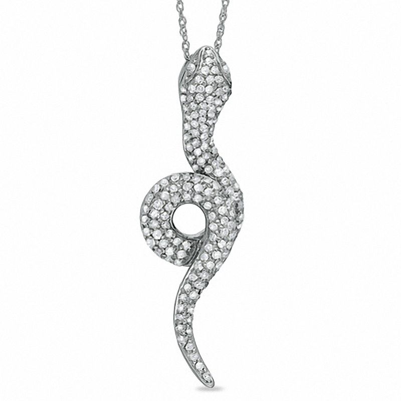 Main Image 1 of 1/2 CT. T.W. Diamond Serpent Pendant in 14K White Gold