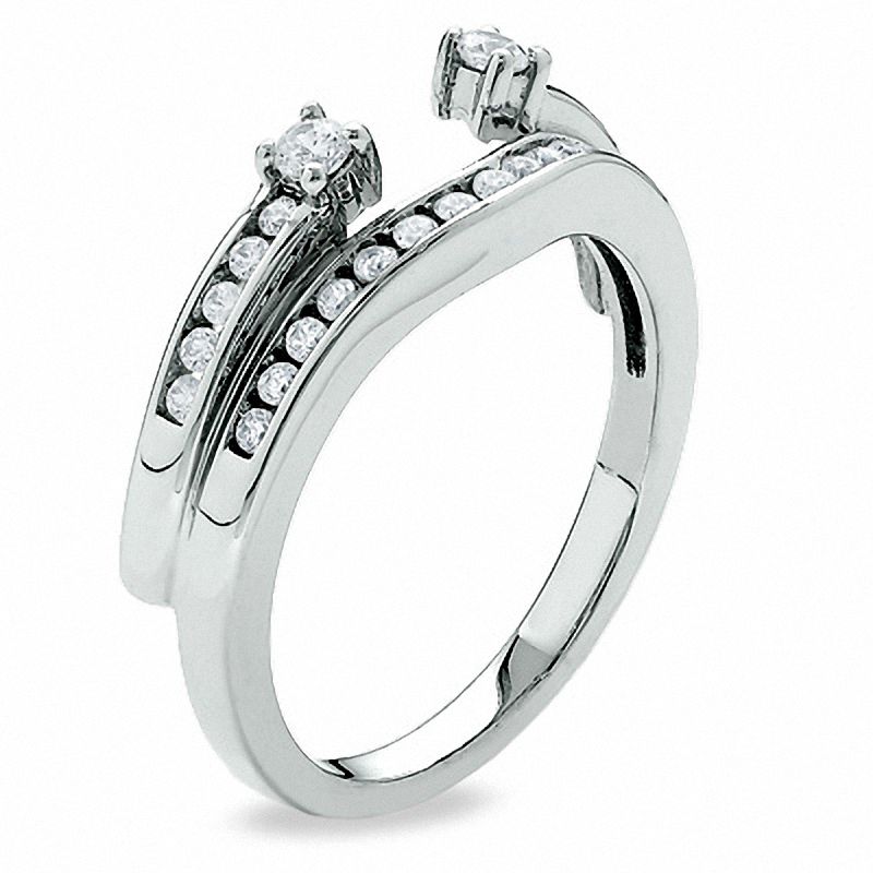 Main Image 2 of 1/3 CT. T.W. Diamond Double Row Solitaire Enhancer in 14K White Gold