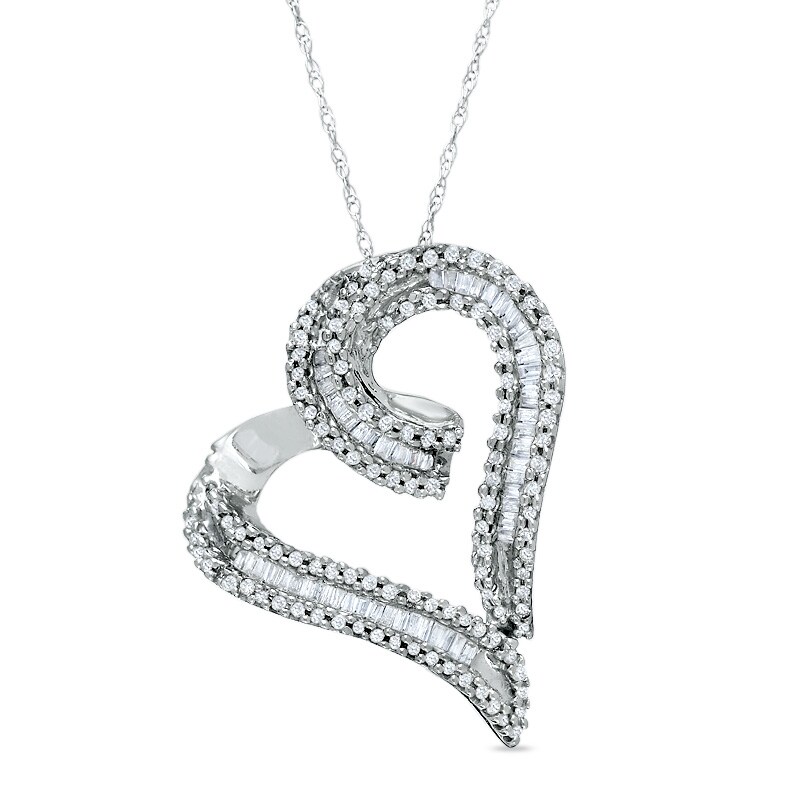 Main Image 1 of 1/2 CT. T.W. Diamond Curly Cue Heart Pendant in 10K White Gold