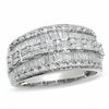 Thumbnail Image 1 of 1 CT. T.W. Baguette and Round Diamond Three Row Ring in 10K White Gold
