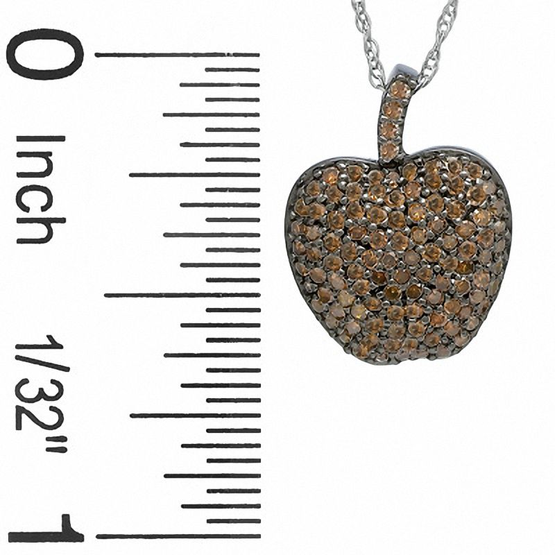 Main Image 2 of 1/2 CT. T.W. Enhanced Champagne and Whisky Diamond Apple Pendant in 10K White Gold