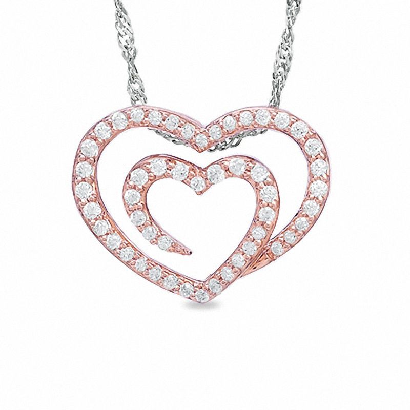 Main Image 1 of The Shared Heart® 1/4 CT. T.W. Diamond Pendant in 14K Rose Gold