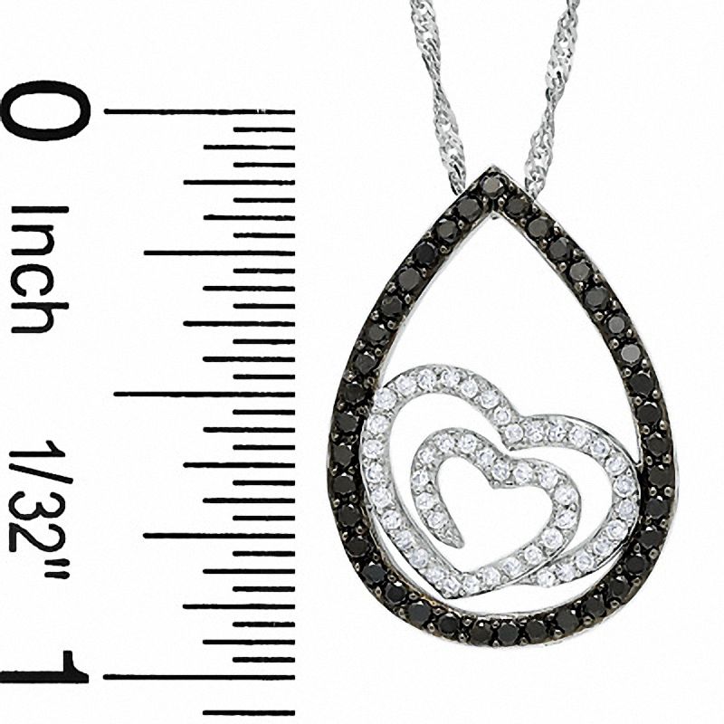 Main Image 2 of The Shared Heart® 1/2 CT. T.W. Enhanced Black and White Diamond Teardrop Pendant in 14K White Gold