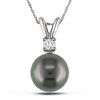 Thumbnail Image 0 of 8.0 - 9.0mm Black Cultured Tahitian Pearl and Diamond Accent Pendant in 14K White Gold