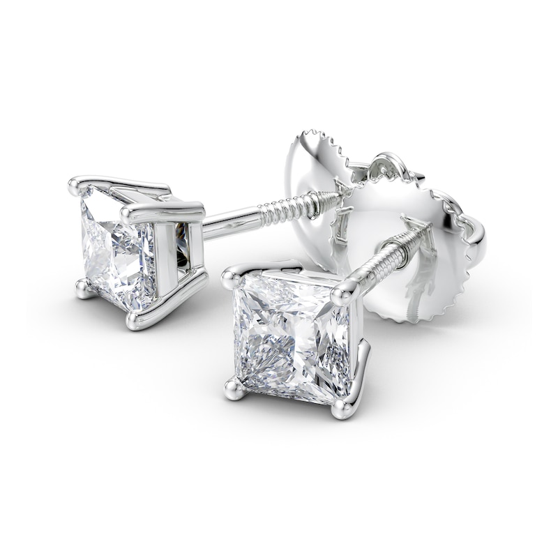 Main Image 2 of 1 CT. T.W. Certified Princess-Cut Diamond Solitaire Stud Earrings in Platinum (I/VS2)