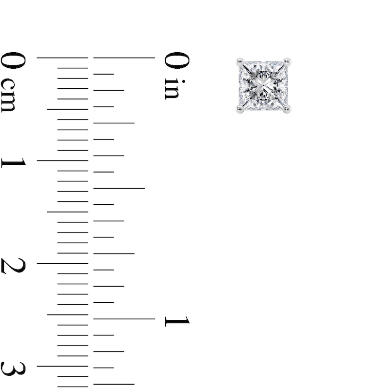 Main Image 3 of 1 CT. T.W. Certified Princess-Cut Diamond Solitaire Stud Earrings in Platinum (I/VS2)