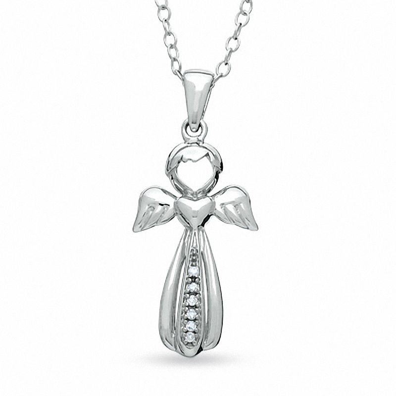 Diamond Accent Mini Angel Pendant in Sterling Silver