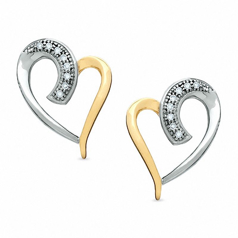 Diamond Accent Heart Stud Swish Earrings in Two-Tone Sterling Silver