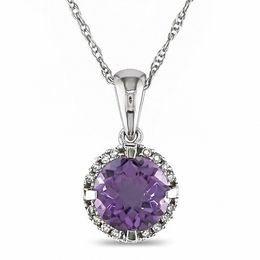7.0mm Amethyst and Diamond Accent Frame Pendant in 10K White Gold - 17&quot;
