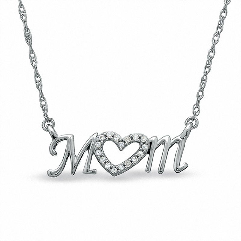 Main Image 1 of Diamond Accent Mom Heart Necklace in Sterling Silver