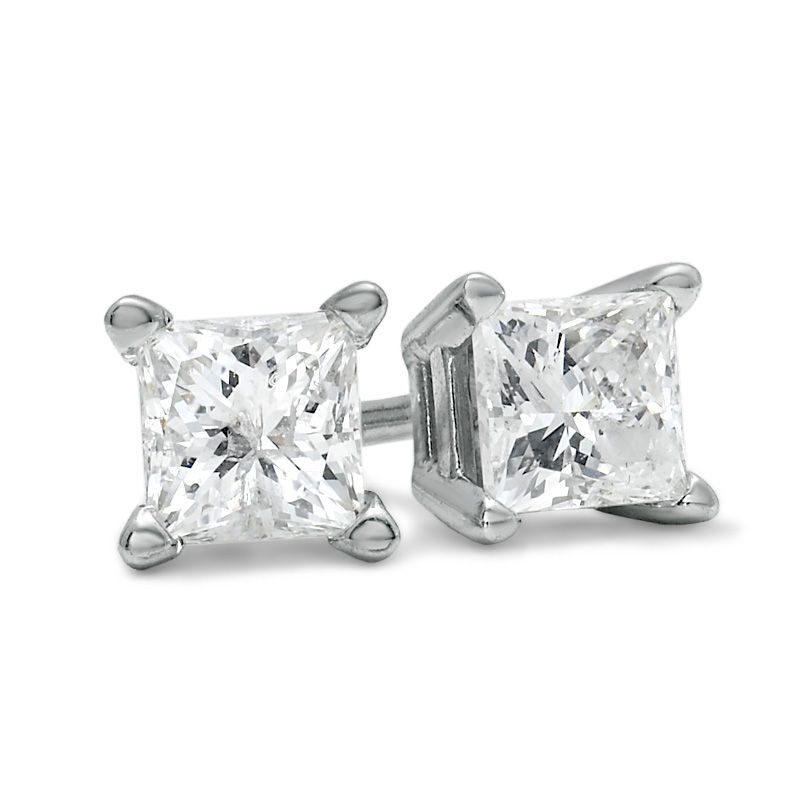 Details about   3.0 ct Princess Cut Solitaire Stud Earrings Solid 14k Real White Gold Screw Back 