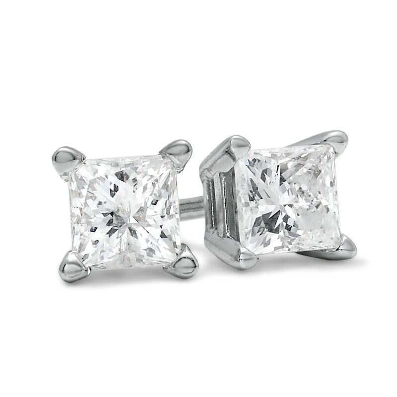 Main Image 1 of 1-1/4 CT. T.W. Princess-Cut Diamond Solitaire Stud Earrings in 14K White Gold