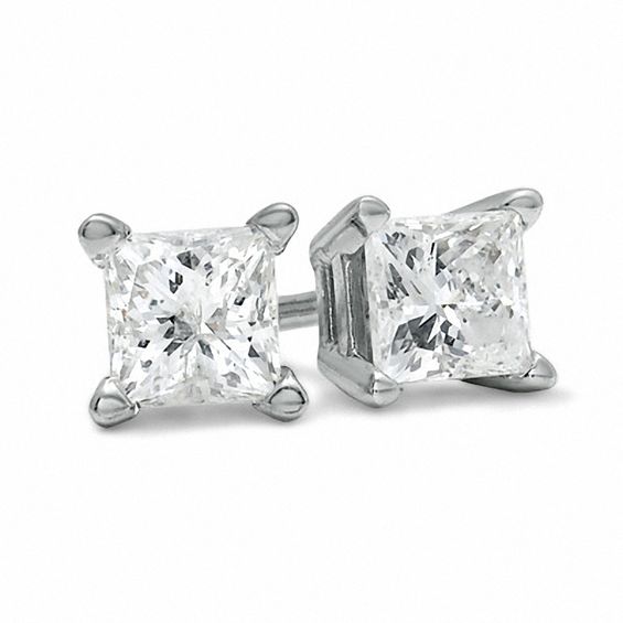 3/4 CT. T.W. Princess-Cut Diamond Solitaire Stud Earrings In 14K White Gold