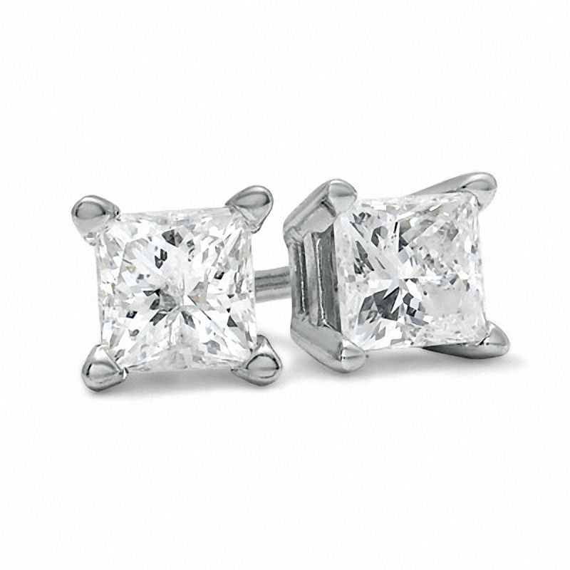 3 4 Ct T W Princess Cut Diamond Solitaire Stud Earrings In 14k