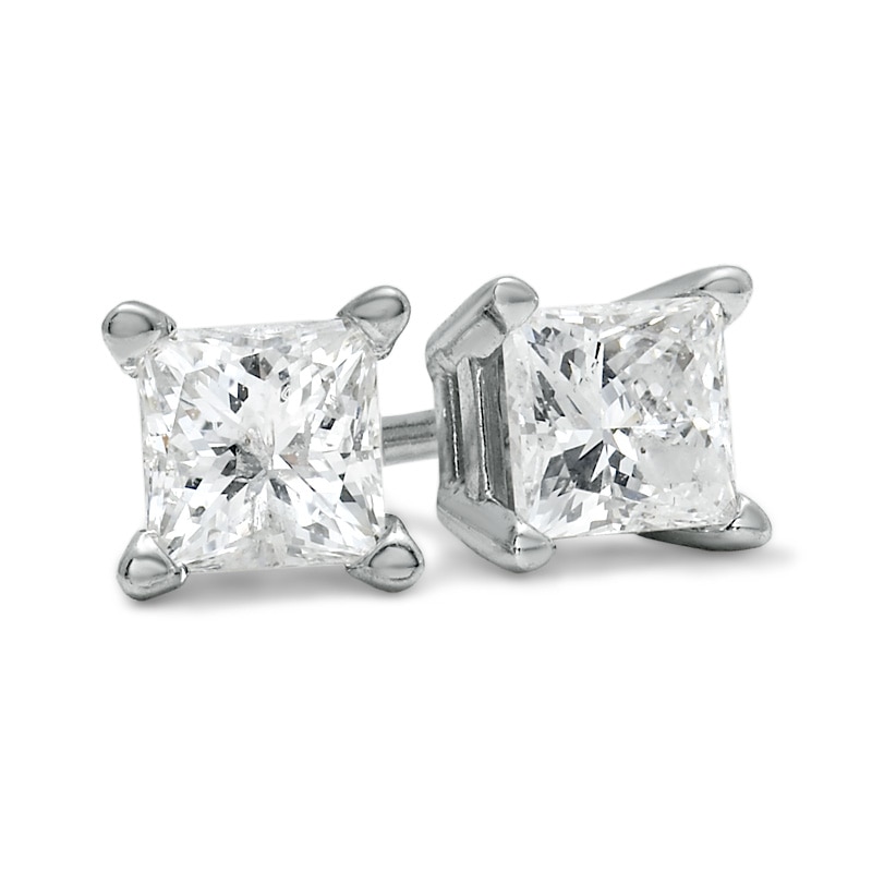 1/2 CT. T.W. Princess-Cut Diamond Solitaire Stud Earrings in 14K White Gold