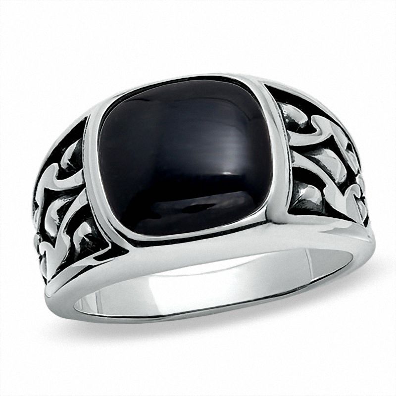 Men's Cushion-Cut Onyx Ring in Sterling Silver