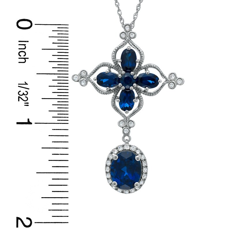 Main Image 2 of Lab-Created Sapphire Cross Dangle Pendant in Sterling Silver