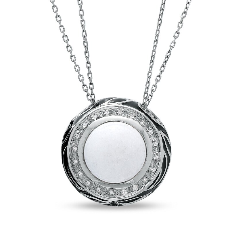 Main Image 1 of White Onyx and Diamond Zebra Pendant in Sterling Silver
