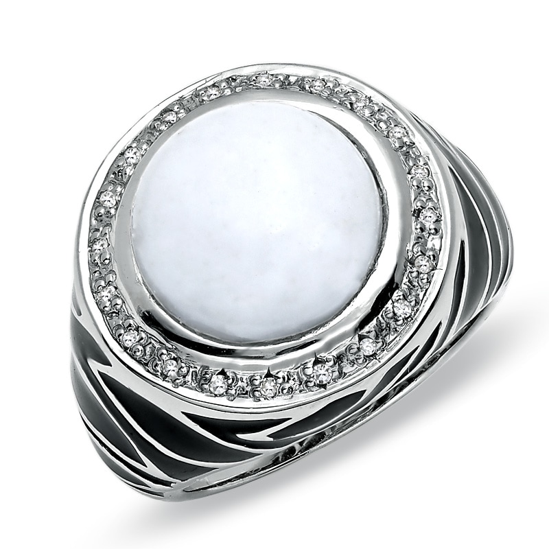 White Onyx and Diamond Ring in Sterling Silver