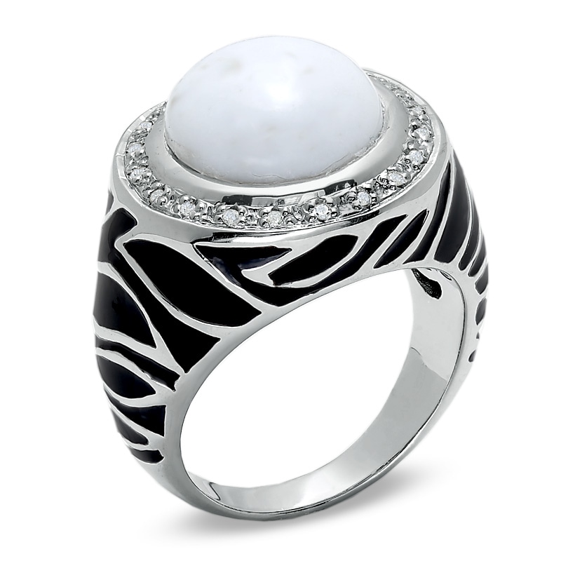 White Onyx and Diamond Ring in Sterling Silver