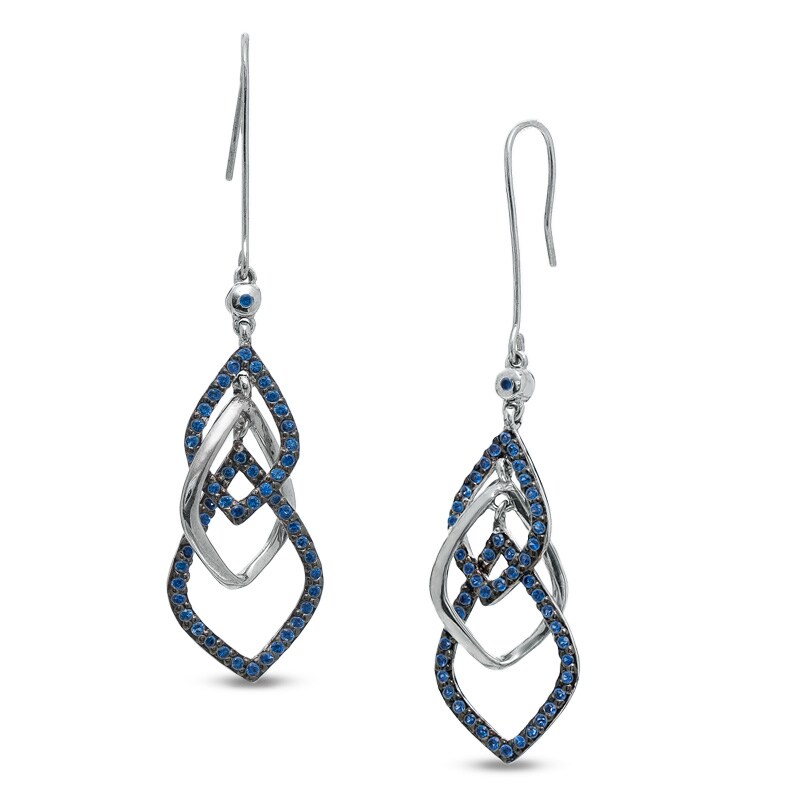 Main Image 1 of Lab-Created Sapphire Three Teardrop Earrings in Sterling Silver