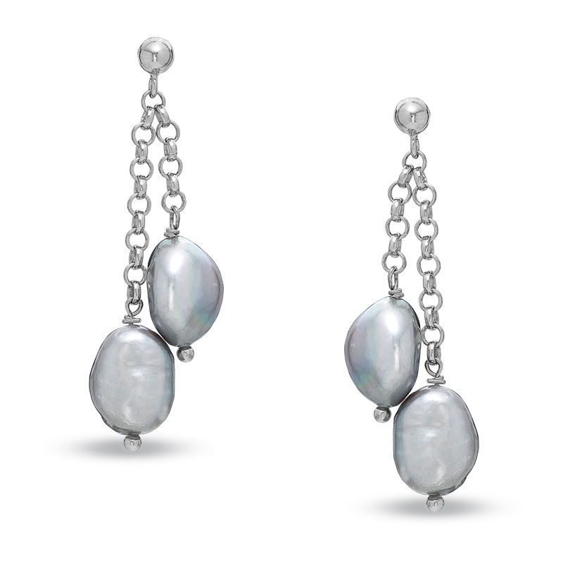 Main Image 1 of Grey Freshwater Cultured Pearl Double Drop Earrings in Sterling Silver