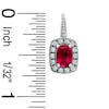 Thumbnail Image 1 of Cushion-Cut Lab-Created Ruby and White Sapphire Frame Earrings in 14K White Gold
