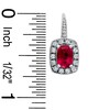 Thumbnail Image 1 of Cushion-Cut Lab-Created Ruby and White Sapphire Frame Earrings in 14K White Gold