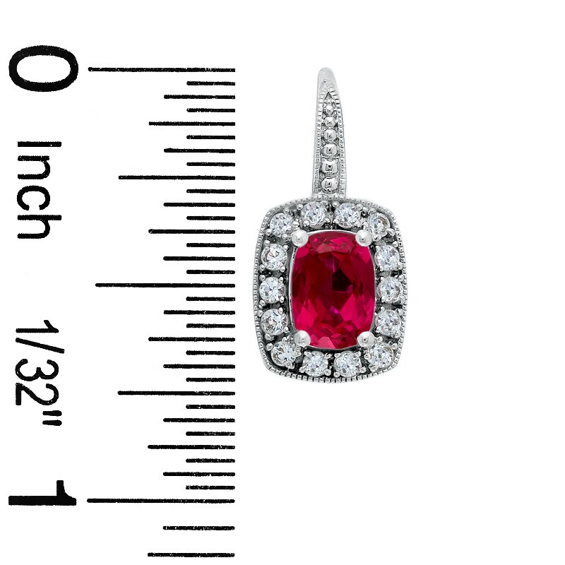 Cushion-Cut Lab-Created Ruby and White Sapphire Frame Earrings in 14K White Gold