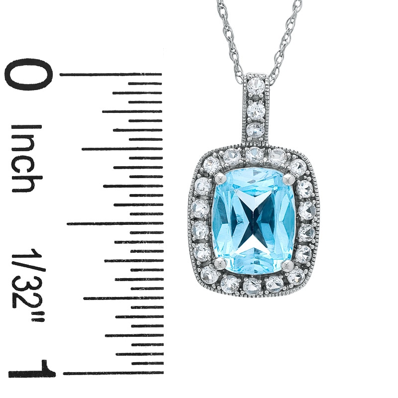 Cushion-Cut Blue Topaz and Lab-Created White Sapphire Pendant in 14K White Gold