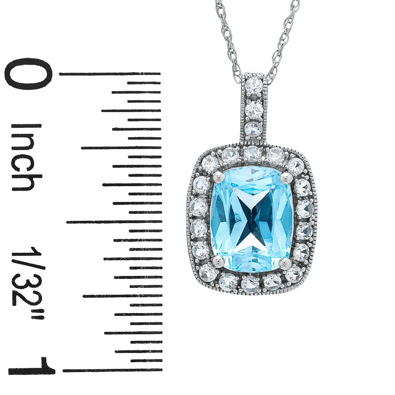 Cushion-Cut Blue Topaz and Lab-Created White Sapphire Pendant in 14K White Gold