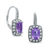 Thumbnail Image 1 of Cushion-Cut Amethyst and Lab-Created White Sapphire Frame Drop Earrings in 14K White Gold