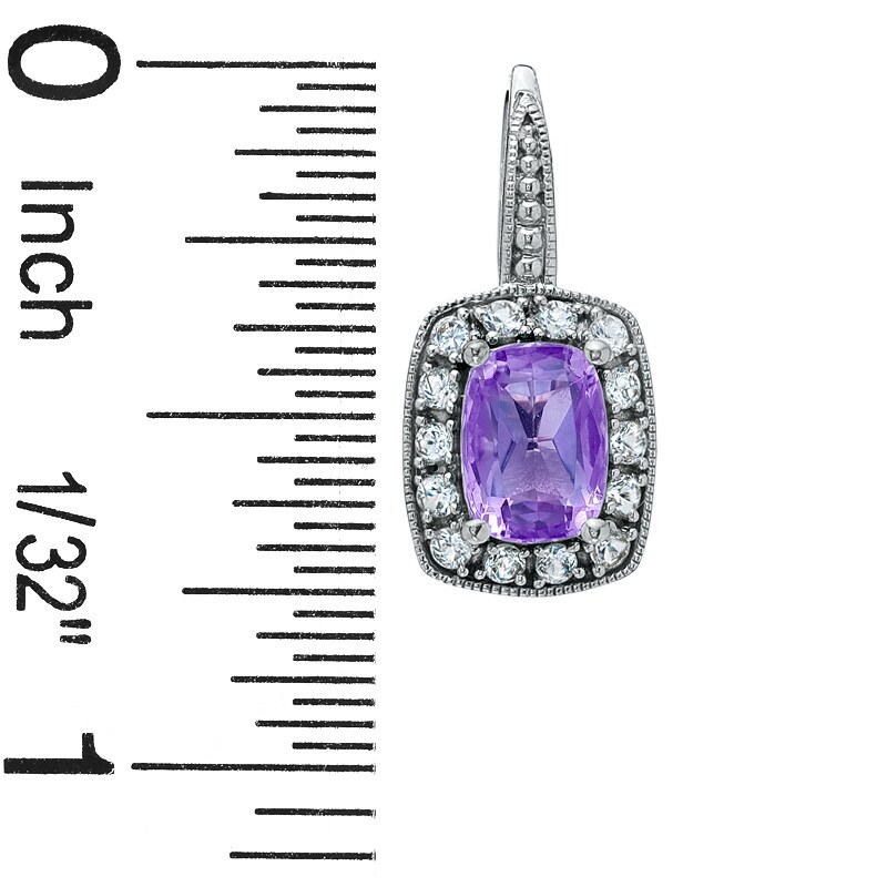 Main Image 2 of Cushion-Cut Amethyst and Lab-Created White Sapphire Frame Drop Earrings in 14K White Gold
