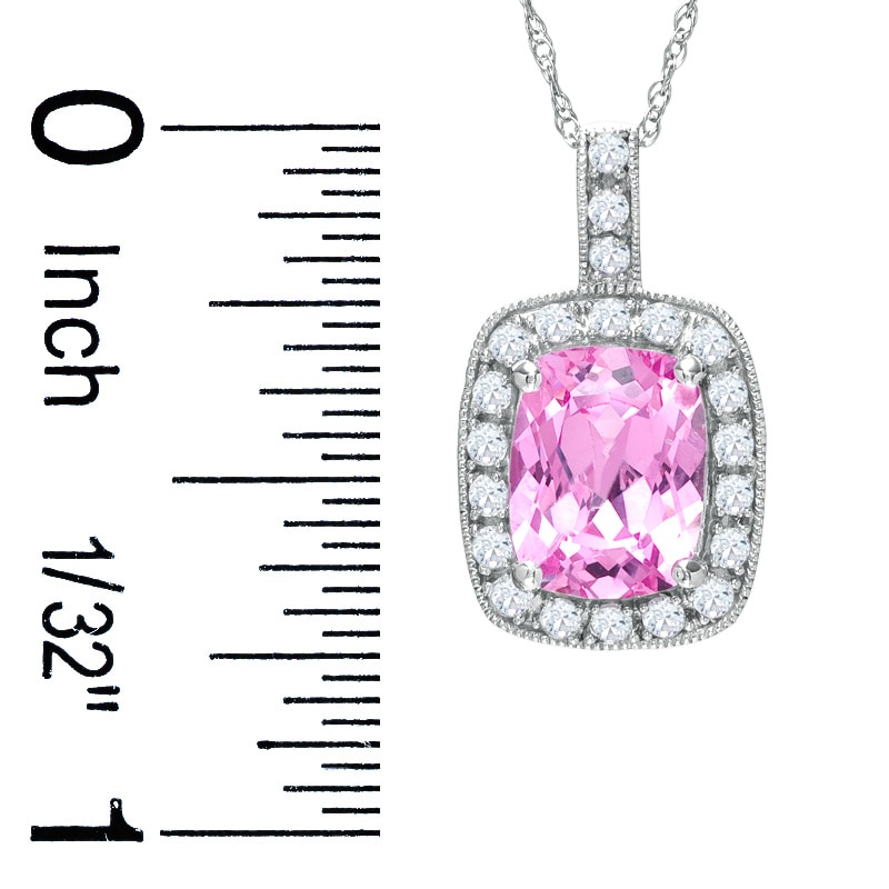 Main Image 2 of Cushion-Cut Lab-Created Pink and White Sapphire Pendant in 14K White Gold